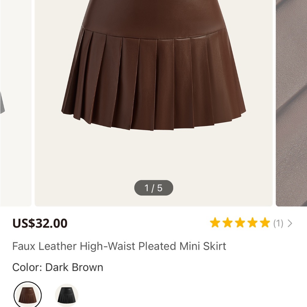 Commense Faux Leather Pleated Mini Skirt - Dark Brown